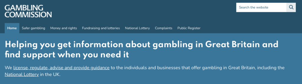 UK Gambling Commission Homepage screenshot